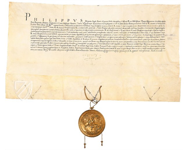 Treueeid geschworen Papst Paul IV. von Philipp II. zum Anlass seiner Ernennung zum König von Sizilien – Testimonio Compañía Editorial – Archivum Secretum Vaticanum (Vatikanstadt, Vatikanstadt) Treueeid geschworen Papst Paul IV. von Philipp II. zum Anlass seiner Ernennung zum König von Sizilien – Testimonio Compañía Editorial – Archivum Secretum Vaticanum (Vatikanstadt, Vatikanstadt)