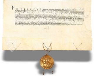 Treueeid geschworen Papst Paul IV. von Philipp II. zum Anlass seiner Ernennung zum König von Sizilien Faksimile