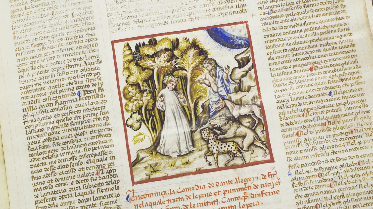 Eine von vielen Inspirationen für Geoffrey Chaucer: Dantes Opus Magnum (Dante Alighieri - Göttliche Komödie - Gradenighiano Codex, Venedig oder Bologna (Italien) — 1392–1393 oder 1399–1400)
