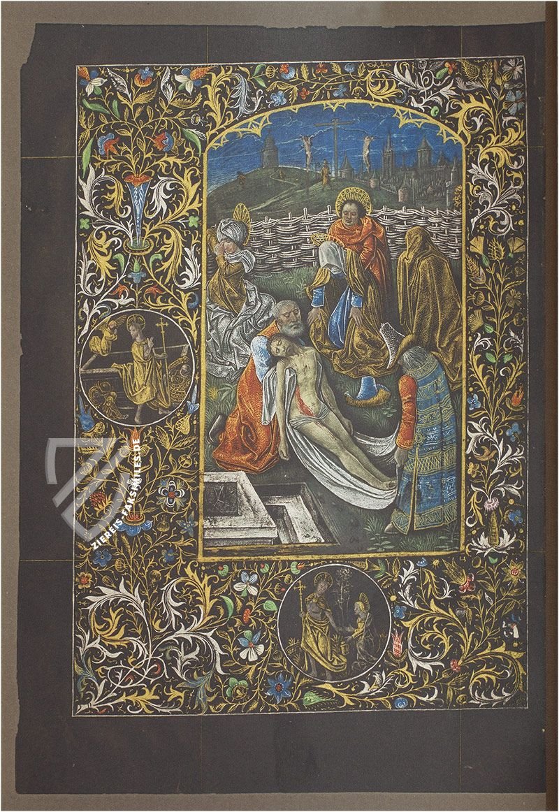 Gold, Silber und leuchtende Farben wirken umso spektakulärer, wenn sie sich von einem schwarzen Hintergrund abheben (Schwarzes Gebetbuch, Brügge, Belgien — 1466–1476)