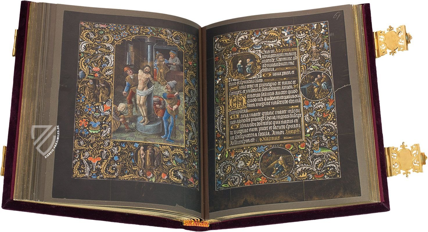 Gold, Silber und leuchtende Farben wirken umso spektakulärer, wenn sie sich von einem schwarzen Hintergrund abheben (Schwarzes Gebetbuch, Brügge, Belgien — 1466–1476)