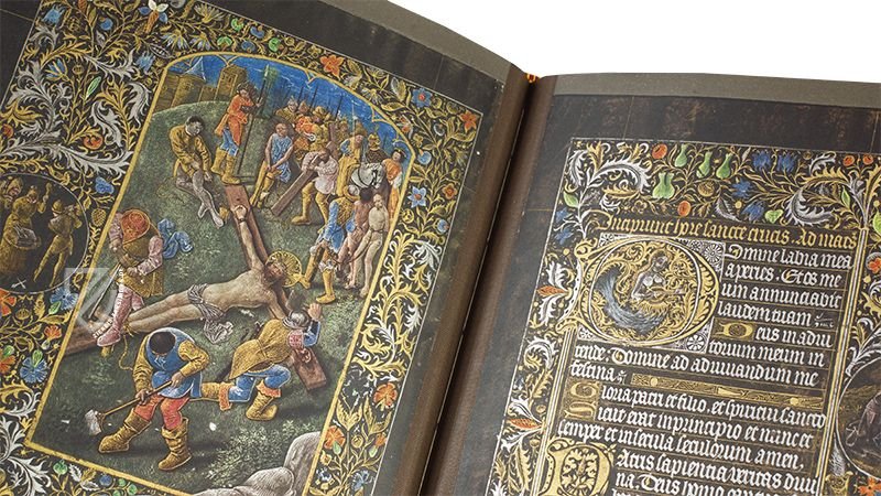 Gold, Silber und leuchtende Farben wirken umso spektakulärer, wenn sie sich von einem schwarzen Hintergrund abheben (Schwarzes Gebetbuch, Brügge, Belgien — 1466–1476)