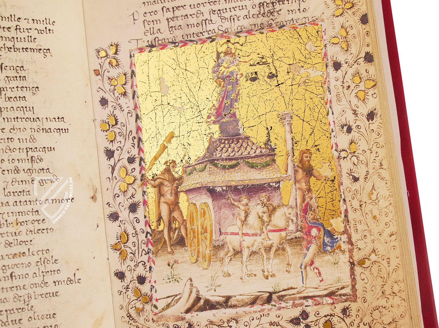 Petrarcas Gedicht über die Triumphe des Guten zählte zu den beliebtesten Werken der Renaissance (Petrarca: Trionfi - Florentiner Codex, Florenz (Italien) — Mitte des 15. Jahrhunderts)