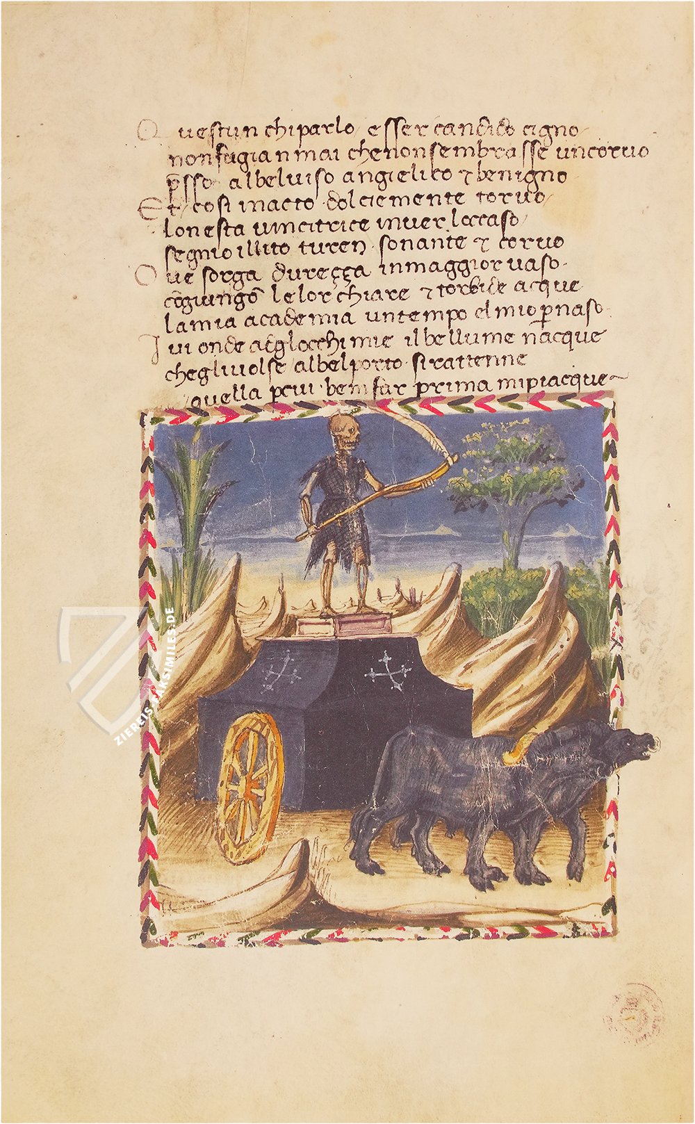 Petrarcas Gedicht über die Triumphe des Guten zählte zu den beliebtesten Werken der Renaissance (Petrarca: Trionfi - Florentiner Codex, Florenz (Italien) — Mitte des 15. Jahrhunderts)