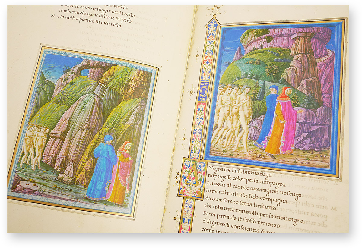 Dante Urbinate Weißranken-Initiale "A" auf dreifarbigem Grund. (Dante Urbinate, Urbino und Ferrara (Italien) — Um 1480)