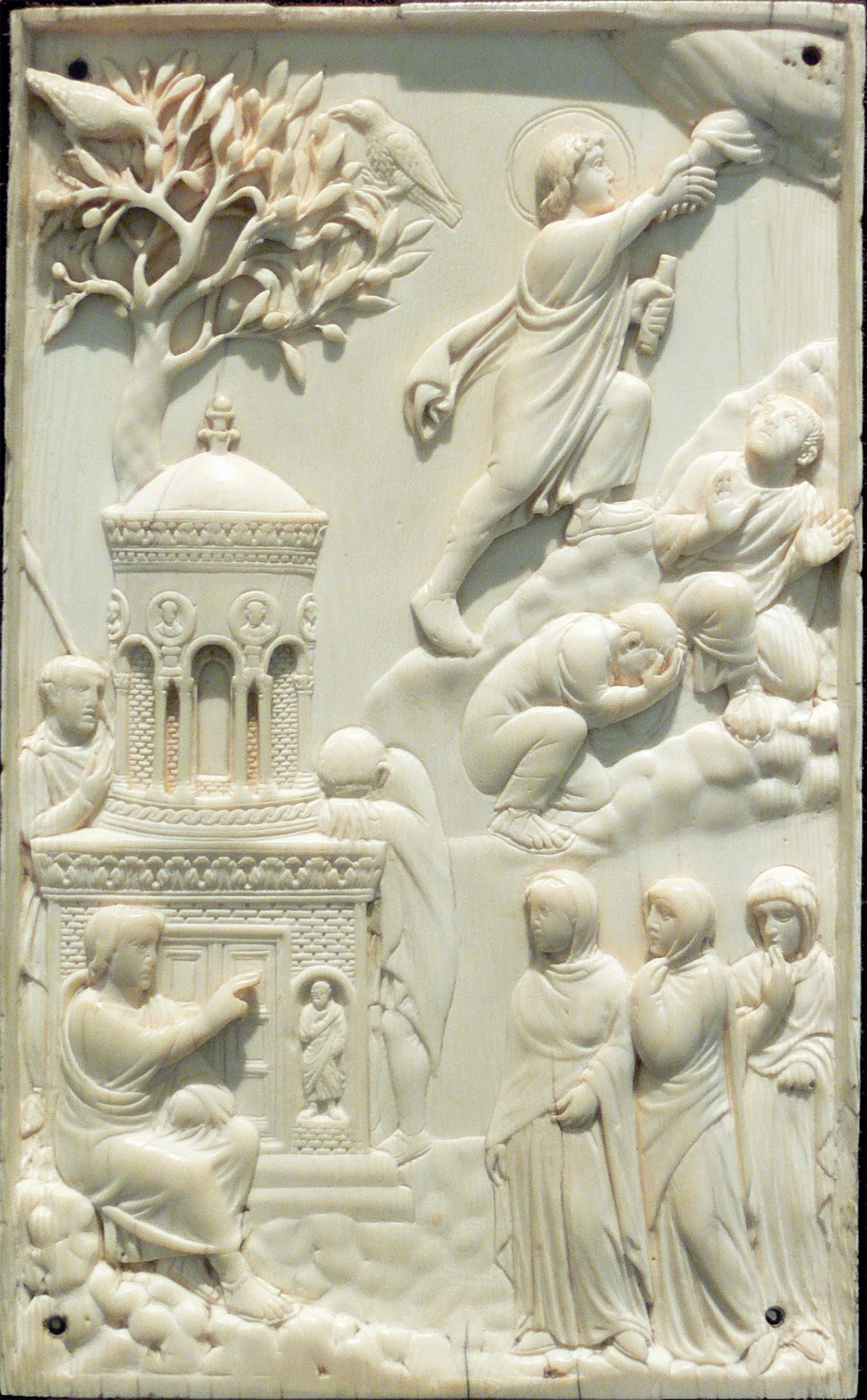 Reidersche Tafel Die Reidersche Tafel zeigt das Grab Christi unten in Kombination mit der Himmelfahrt, die sich oben rechts ereignet: Christus wird von der Hand Gottes in den Himmel hinaufgezogen. (Quelle: WikimediaCommons/AndreasPraefcke)